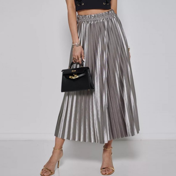 Women Elegant High Waist Pleated Skirt