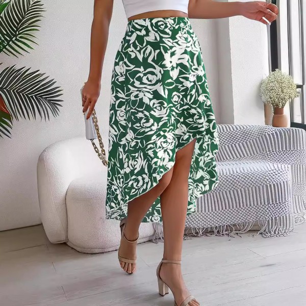 Women Fashion Printed Irregular Hem Skirt