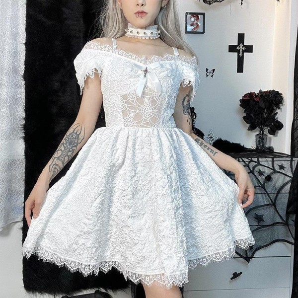 Women Fashion Dark Gothic Lace Sling Dress